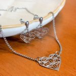 Conjunto Coração Detalhado em Aço Inox