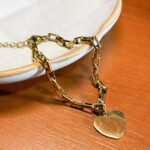 Pulseira Medalha Coração em Aço Inox