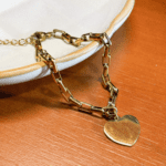 Pulseira Medalha Coração em Aço Inox