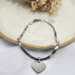 Pulseira Fita com Pingente Coração em Aço Inoxidável
