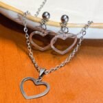 Conjunto Coração Vazado em Aço Inox