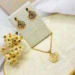 Conjunto Folheado Feminino Flor Rosa