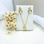 Conjunto Folheado com Pedra Cristal e Argola