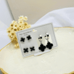 Trio de Brincos Femininos Aço Inox  – Preto Minimalista