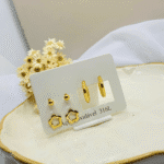 Conjunto 3 Brincos em Aço Inox Dourado