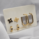 Trio de Brincos Dourado em Aço Inoxidável