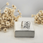 Anel em Aço Geométrico Listrado