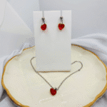 Conjunto Coração Vermelho em Aço Inox