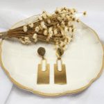 Brinco Aço Inox Dourado Geométrico Retangular Moderno