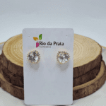 Brinco Folheado a Ouro Ponto de Luz com Cristal e Halo Cravejado