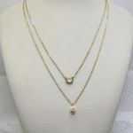 Colar Duplo Folheado a Ouro com Pingente Meia Lua e Pérola Sintética