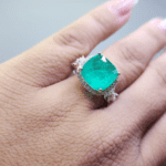 Anel Prata 925 Pedra Verde Esmeralda Sintética Quadrada Halo Cravejado