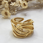 Anel Folheado a Ouro Vazado Trançado Moderno Aro 20