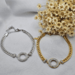 Pulseira Aço Inox com Pingente Círculo Cravejado – Dourada ou Prata