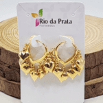 Brinco Argola Folheado a Ouro com Pingentes de Coração Dourado