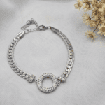 Pulseira Aço Inox com Pingente Círculo Cravejado – Dourada ou Prata - Imagem 3