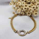 Pulseira Aço Inox com Pingente Círculo Cravejado – Dourada ou Prata - Imagem 2