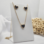 Conjunto Colar + Brincos Coração em Aço Inox – Variações Preto, Branco e Verde - Imagem 4