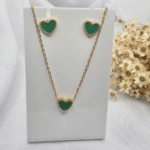 Conjunto Colar + Brincos Coração em Aço Inox – Variações Preto, Branco e Verde - Imagem 2