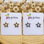 Brinco Estrela Vazada em Aço – Dourado e Prata