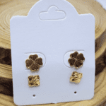 Kit 2 Pares de Brincos Folheados a Ouro Trevo 4 Folhas e Flor Mini
