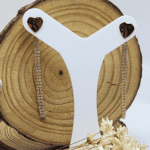 Brinco Coração com Franja de Strass Folheado a Ouro