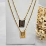 Escapulário Aço Inox Dourado Sagrado Coração e Nossa Senhora - Imagem 3