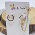 Brinco Argolinha com Corrente Ear Cuff -  Folheado a Ouro