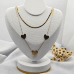 Cordão Duplo de Aço Dourado 3 Corações