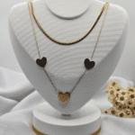 Cordão Duplo de Aço Dourado 3 Corações - Imagem 3