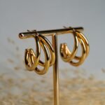 Brinco Feminino Em Aço Semicírculo 3 Camadas Casual Elegante Rafaelle - Imagem 2