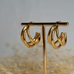 Brinco Feminino Em Aço Semicírculo 3 Camadas Casual Elegante Rafaelle - Imagem 12