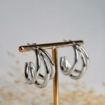Brinco Feminino Em Aço Semicírculo 3 Camadas Casual Elegante Rafaelle - Imagem 8
