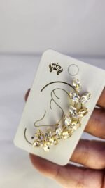 EARCUFF PEDRAS FLORES BIJU DOURADO