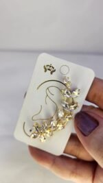 EARCUFF PEDRAS FLORES BIJU DOURADO - Imagem 2